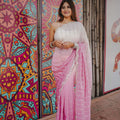 Pink And White Ombre Georgette Saree Designer Border Party Wear