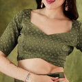 Olive Green Embroidered Designer Saree with Matching Blouse