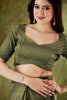 Olive Green Embroidered Designer Saree with Matching Blouse