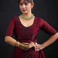 Wine Maroon Embroidered Silk Saree with Designer Blouse