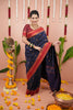 Navy Blue Silk Saree Red Woven Border Traditional Design
