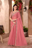 Peach Pink Georgette Saree with Heavy Embroidered Lace Border