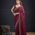 Maroon Silk Saree Antique Silver Zari Border Party Wear Saree