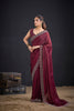 Maroon Silk Saree Antique Silver Zari Border Party Wear Saree