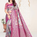 Rani Pink and Sky Blue Banarasi Silk Saree with Rich Zari Woven Design