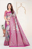 Rani Pink and Sky Blue Banarasi Silk Saree with Rich Zari Woven Design