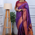 Purple Kanjivaram Silk Saree with Gold Zari Border Butti Work
