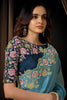Teal Blue Floral Embroidered Designer Saree with Fancy Blouse