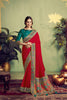 Designer Red Green Zari Satin Saree Embroidery Border Festive Wear Saree