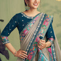 Grey Rangkat Woven Upada Silk Saree with Multicolor Embroidered Border