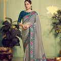 Grey Rangkat Woven Upada Silk Saree with Multicolor Embroidered Border
