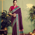 Wine Purple Woven Silk Saree with Multicolor Designer Pallu