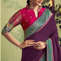 Wine Purple Woven Silk Saree with Multicolor Designer Pallu