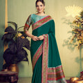  Green Woven Silk Saree with Multicolor Zari Border Designer Pallu 