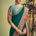Green Woven Silk Saree with Multicolor Zari Border Designer Pallu