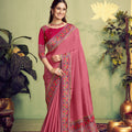  Dusty Pink Silk Saree with Multicolor Embroidered Border Designer Blouse