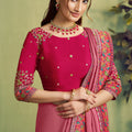 Dusty Pink Silk Saree with Multicolor Embroidered Border Designer Blouse