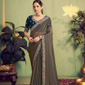 Olive Green Silk Saree with Embroidered Border Designer Blouse 