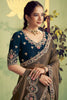 Olive Green Silk Saree with Embroidered Border Designer Blouse
