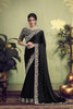 Black Embroidered Silk Saree with Floral Border Designer Blouse 