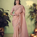  Peach Embroidered Silk Saree with Designer Blouse Festive Wear