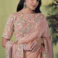 Peach Embroidered Silk Saree with Designer Blouse Festive Wear
