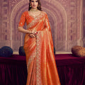 Designer Orange Banarasi Silk Saree with Heavy Rich Border 