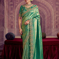 Green Banarasi Silk Saree with Heavy Golden Border 