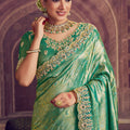 Green Banarasi Silk Saree with Heavy Golden Border