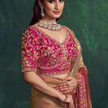 Rose Gold Silk Saree with Pink Embroidered Border Designer Blouse