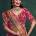 Rose Gold Silk Saree with Pink Embroidered Border Designer Blouse