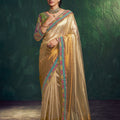 Designer Gold Saree with Colorful Embroidered Border Festive Saree