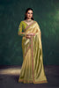 Olive Gold Silk Saree with Multicolor Border Green Designer Blouse 