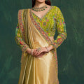 Olive Gold Silk Saree with Multicolor Border Green Designer Blouse