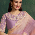 Lavender Peach Shaded Organza Saree Heavy Border Designer Blouse