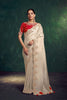 Ivory Silk Saree with Heavy Gold Embroidery Border Red Designer Blouse