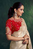 Ivory Silk Saree with Heavy Gold Embroidery Border Red Designer Blouse