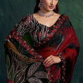 Maroon Black Designer Saree Sequin Embroidery Border Printed Pallu