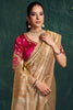 Golden Beige Silk Saree with Zari Border Pink Embroidered Blouse