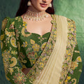 Light Gold Silk Saree with Green Embroidered Designer Blouse