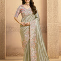 Pastel Green Designer Silk Saree with Heavy Embroidered Border 