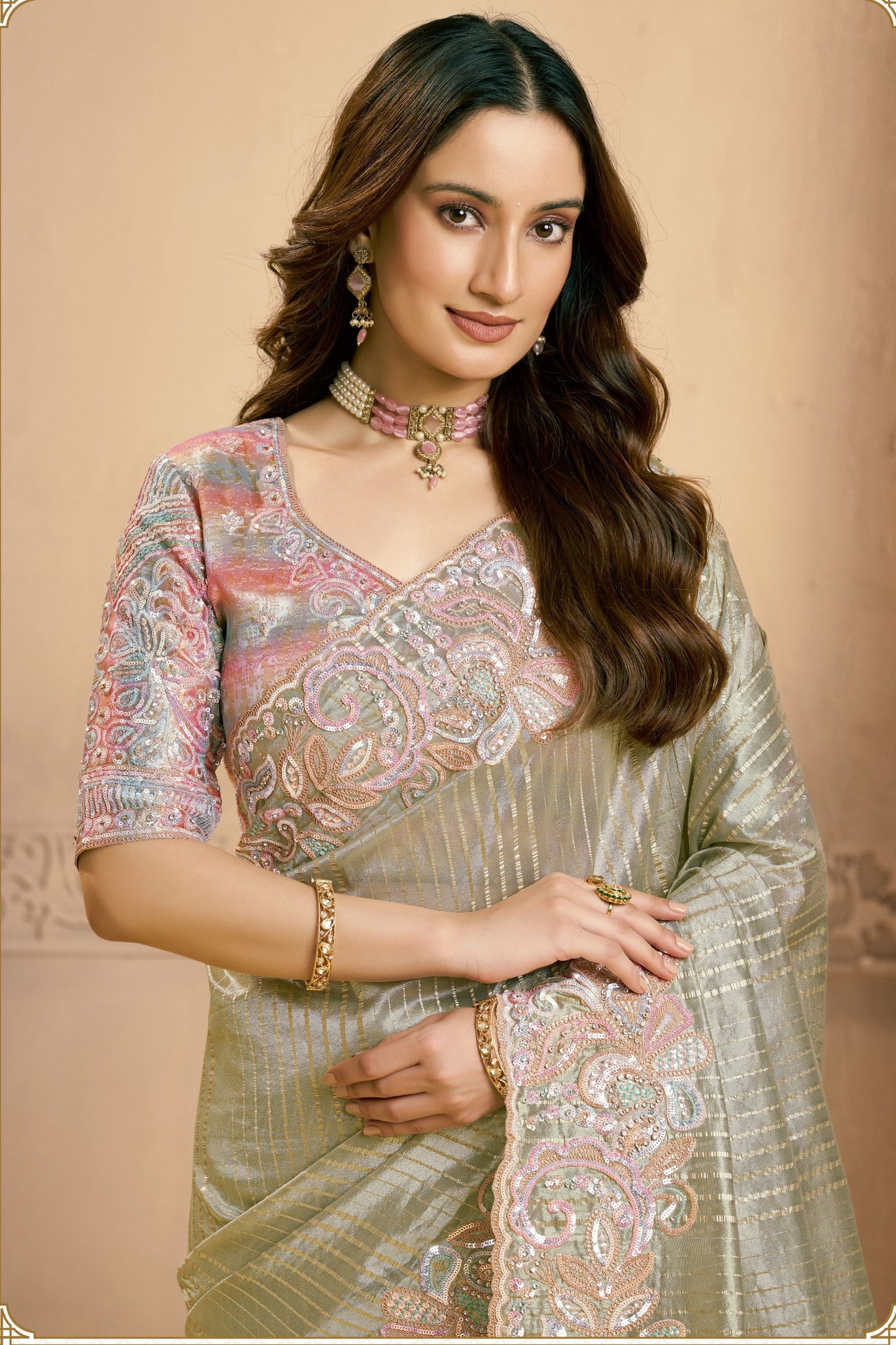 Pastel Green Designer Silk Saree with Heavy Embroidered Border