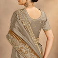 Golden Brown Grey Designer Silk Saree Wedding Wear