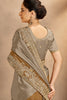 Golden Brown Grey Designer Silk Saree Wedding Wear