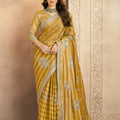 Designer  Golden Mustard Silk Saree with Silver Tassel Border
