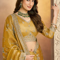 Designer  Golden Mustard Silk Saree with Silver Tassel Border