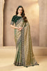 Green Silk Saree with Black Velvet Blouse Intricate Silver Designer Saree