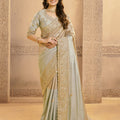 Beige Silk Saree with Golden Embroidery and Designer Blouse