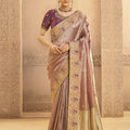  Mauve Silk Saree with Golden Zari Embroidery Designer Blouse