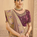 Mauve Silk Saree with Golden Zari Embroidery Designer Blouse
